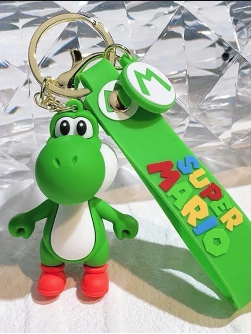 Green Yoshi Kids Keychain with Super Mario Strap